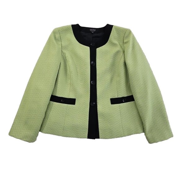 Kasper Separates Blazer Women's 14P Chartreuse Performance 4 Button EUC Workwear - Picture 1 of 15